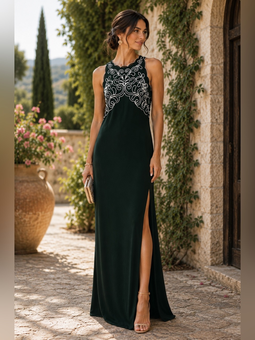 Scott McClintock Vtg Cocktail Maxi Dress Embellishments Open Back Long Side Slit